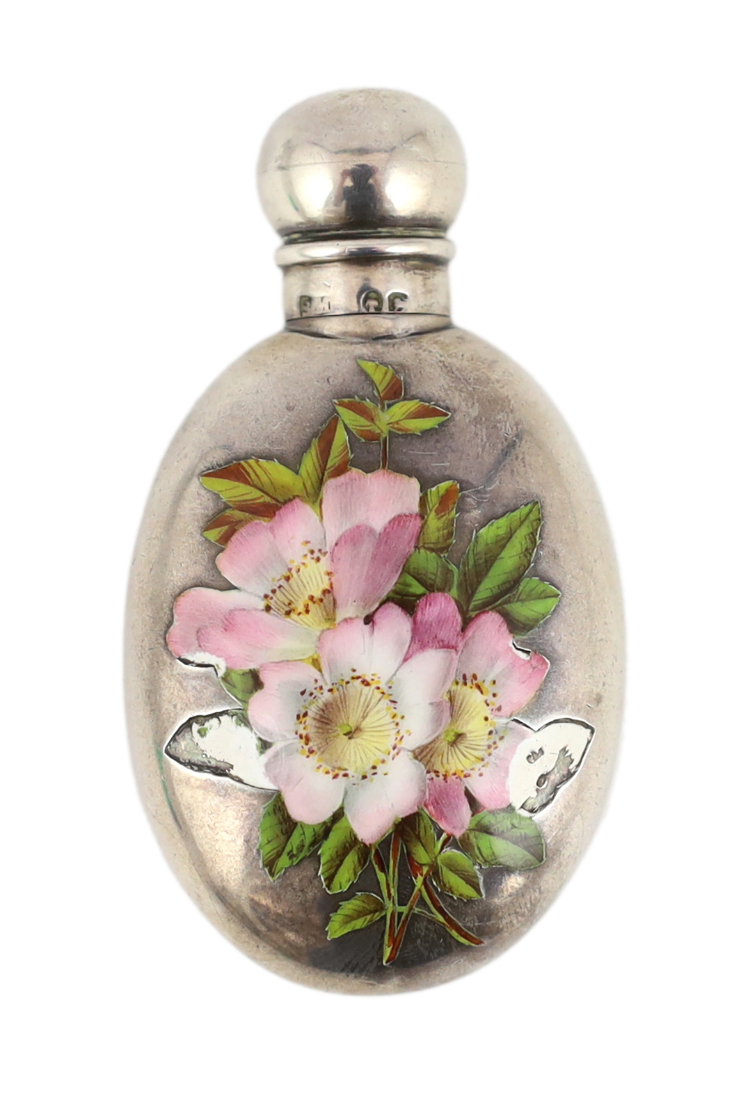 A late Victorian silver and polychrome enamelled scent bottle, by Sampson Mordan & Co